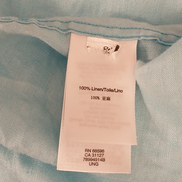 Cerulean Blue 100% Linen Shirt DKNY Lightweight Quality Button Down Long Sleeve - Picture 7 of 9